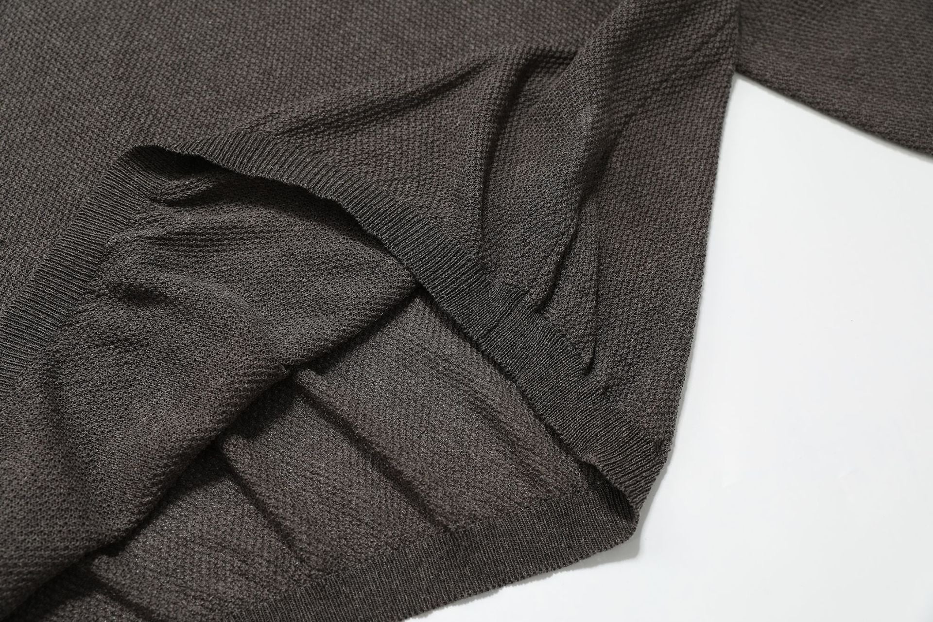 Openwork Linen Henley Neck Knit Sweater