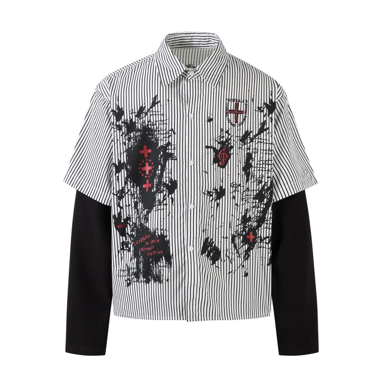 Graffiti Gothic Print Fake Layered Long Sleeve Shirt