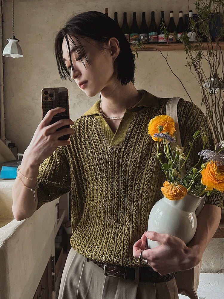 Oversize Short Sleeve Knit Polo Shirt
