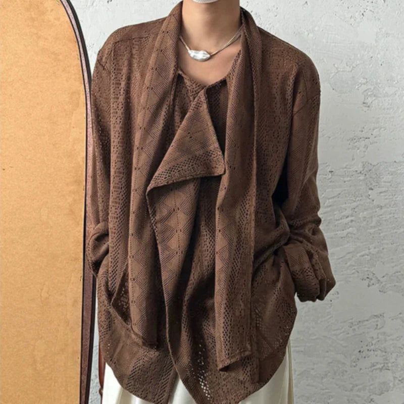 Jacquard Lace Patchwork Ribbon Long Sleeve Shirt