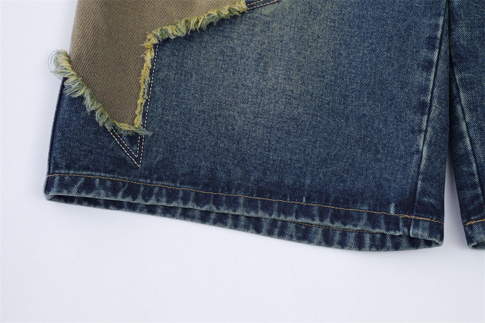 Patch Star Embroidered Denim Shorts