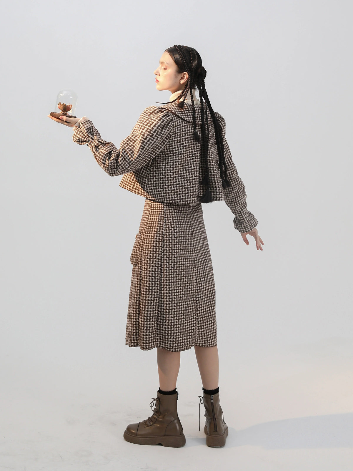 Plaid Wool Candy Sleeve Jacket & Half Skirt Setup