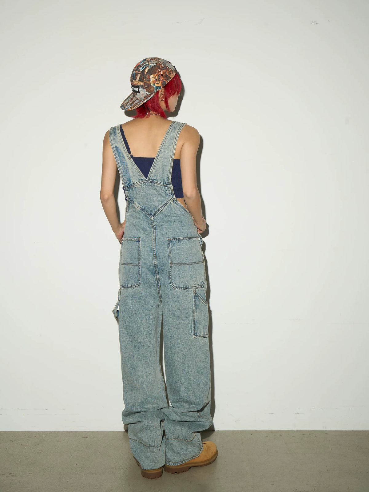 Washed Wide Leg Denim Overalls