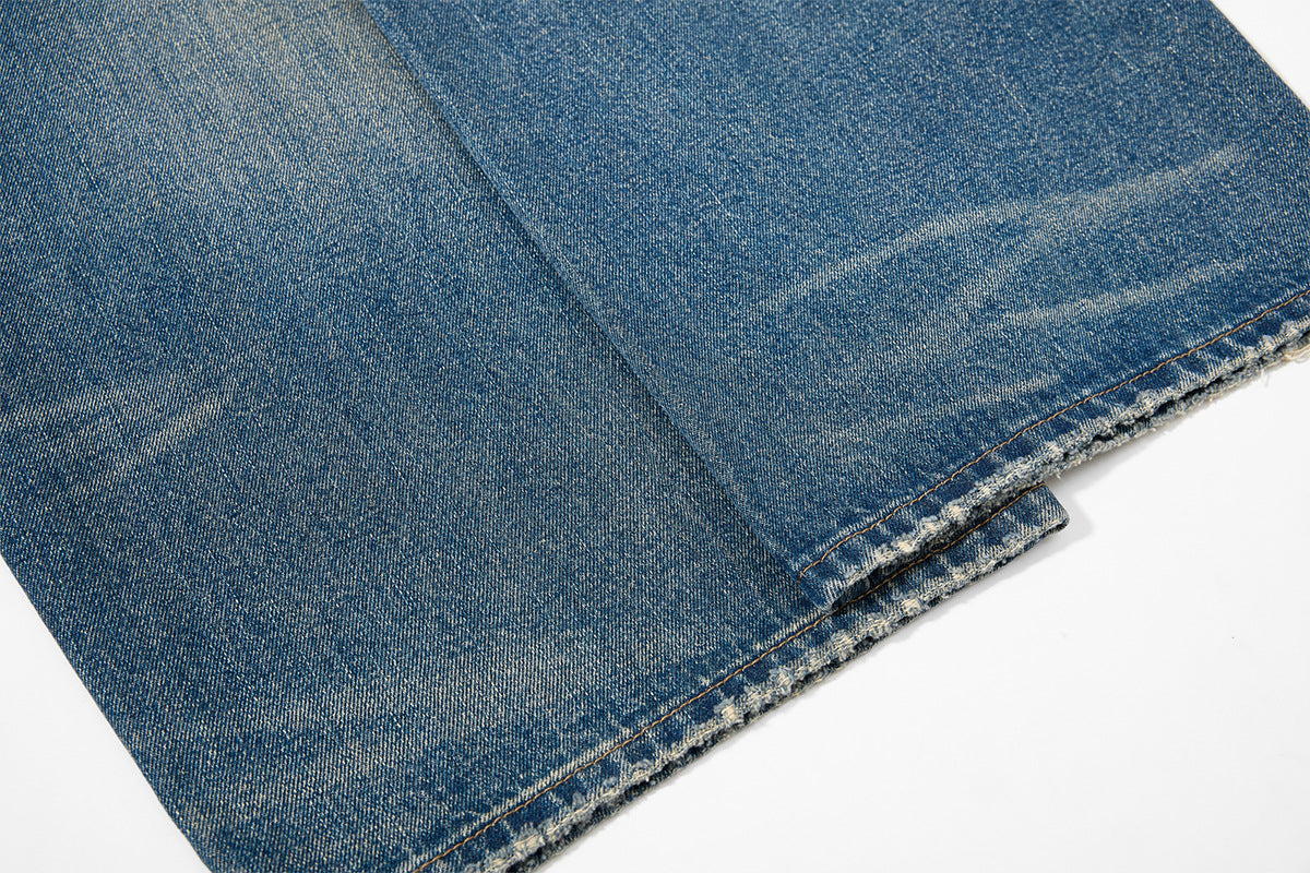 Embroidery Curved Wide Leg Denim Jeans