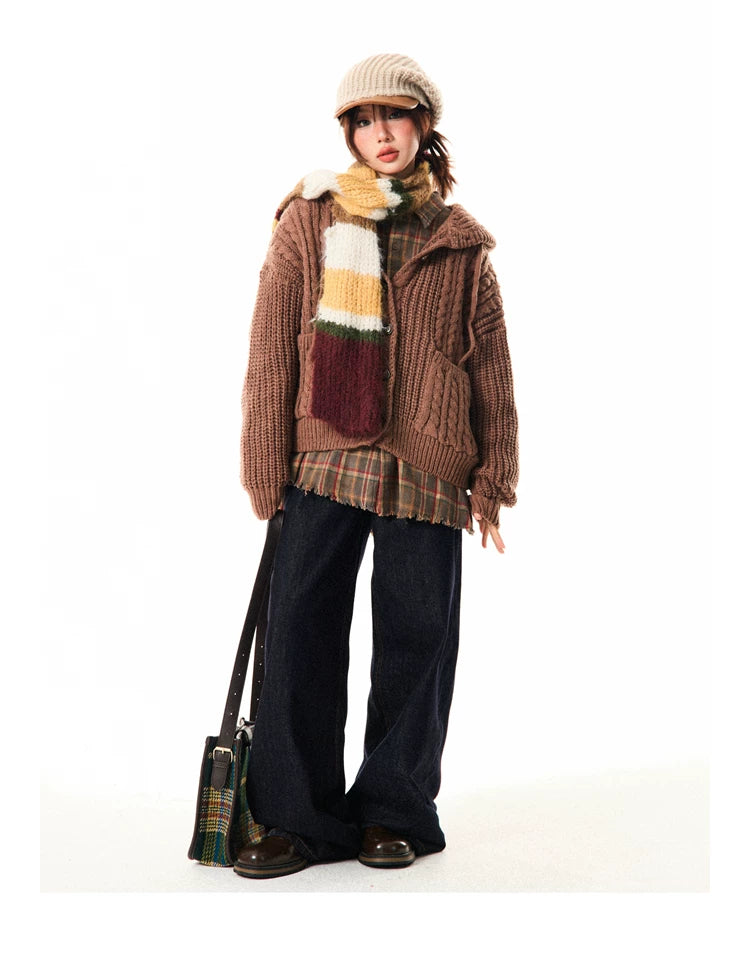 Hooded Button Oversize Cable Knit Cardigan