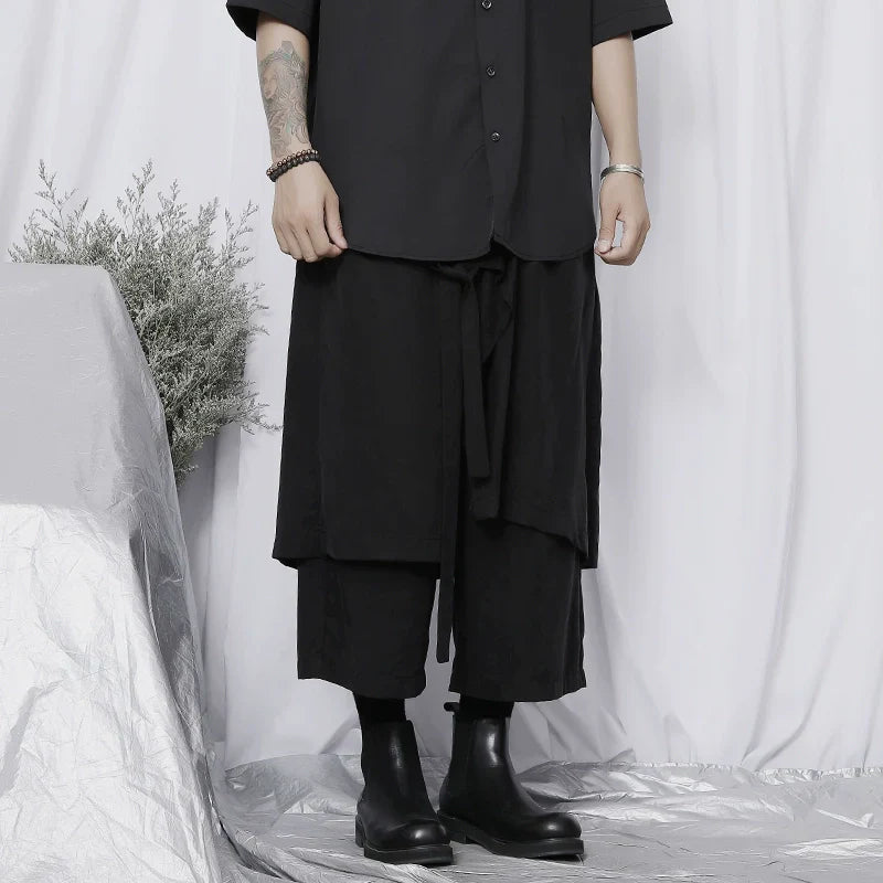 Asymmetrical Draping Wide Leg Cropped Trousers