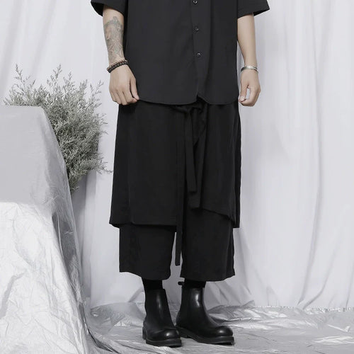 Asymmetrical Draping Wide Leg Cropped Trousers - Black / one size