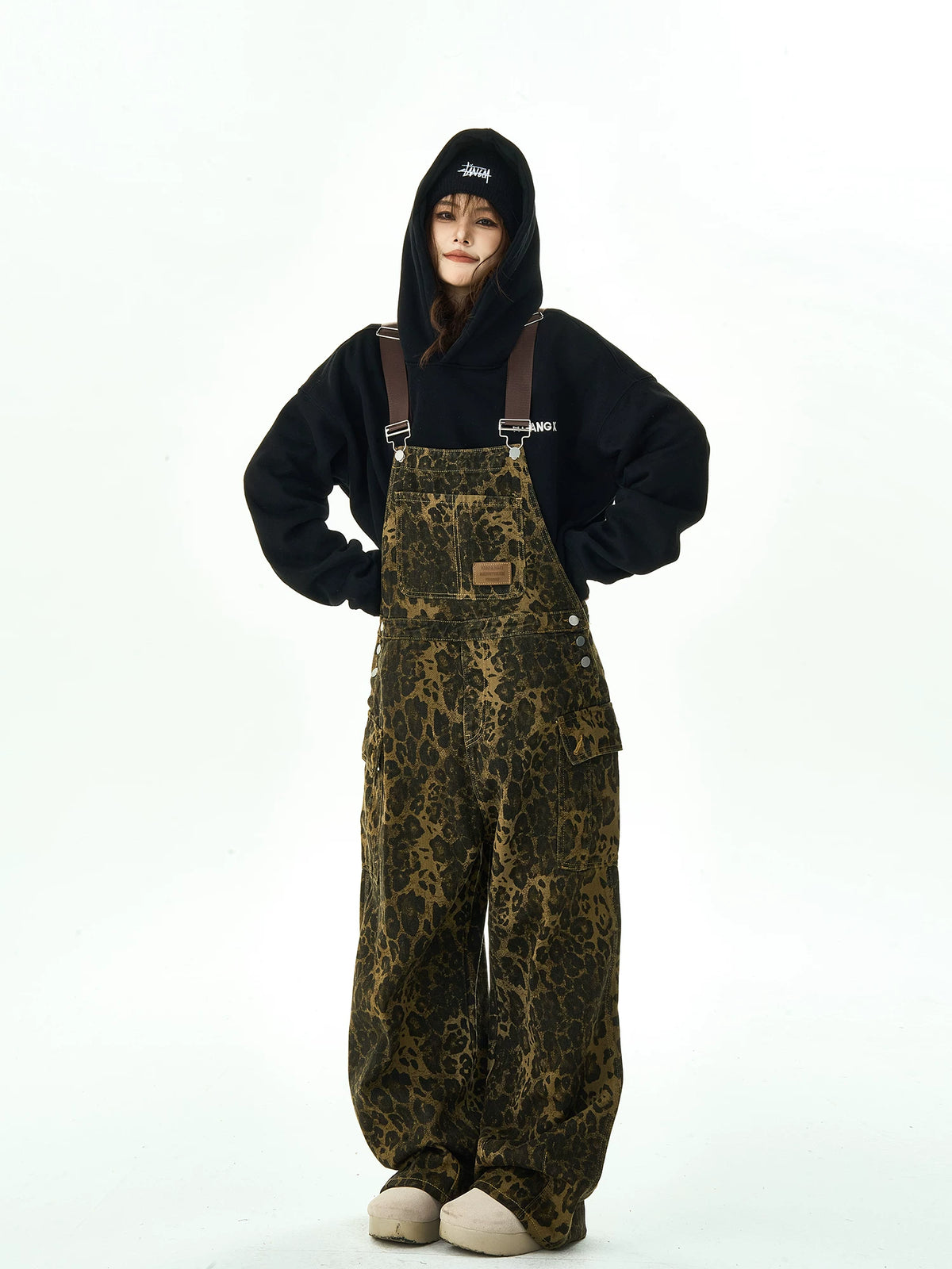 Leopard Pattern Wide Leg Overalls