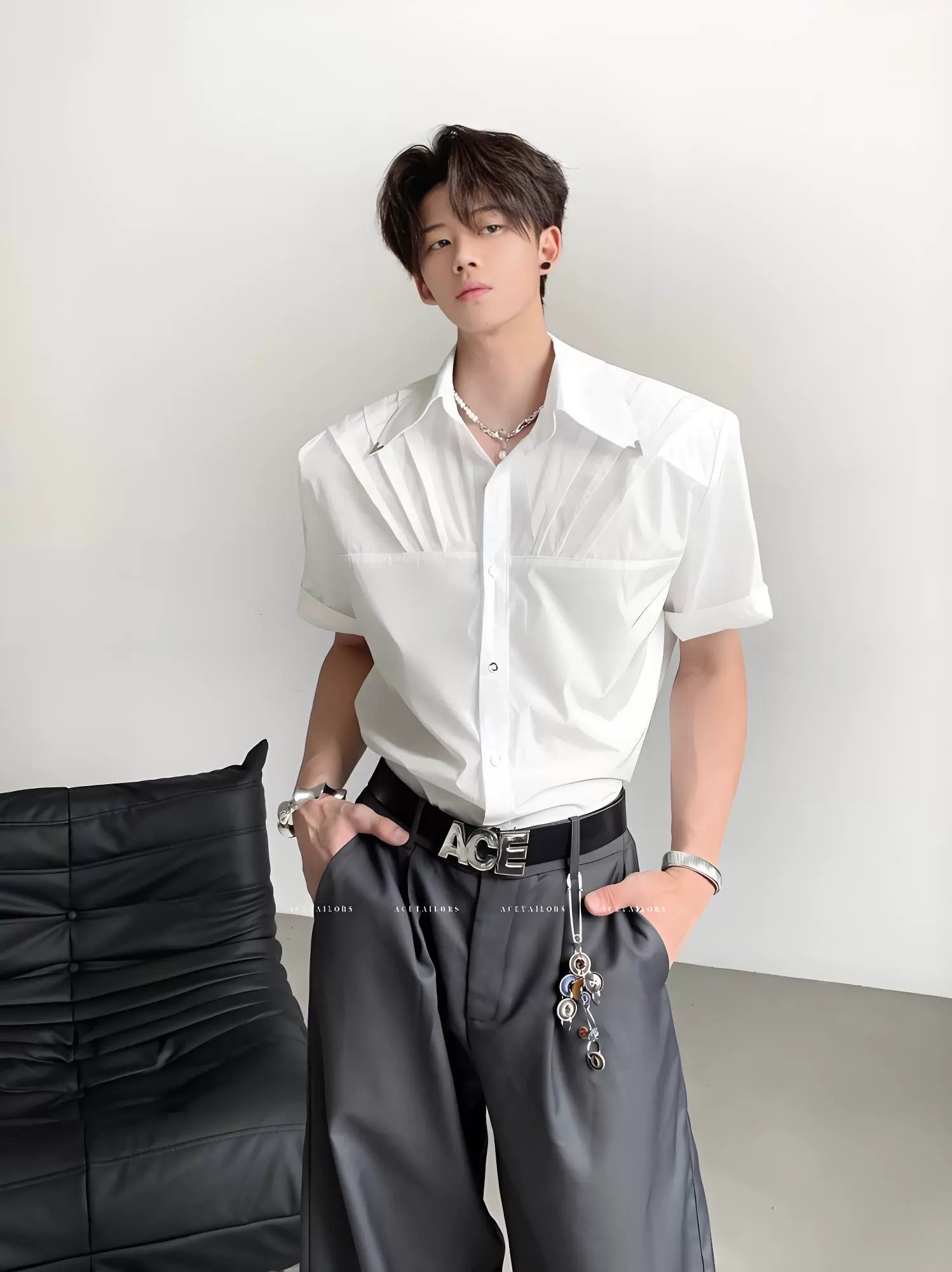Pleated Wrinkle-Free Short Sleeve Shirt