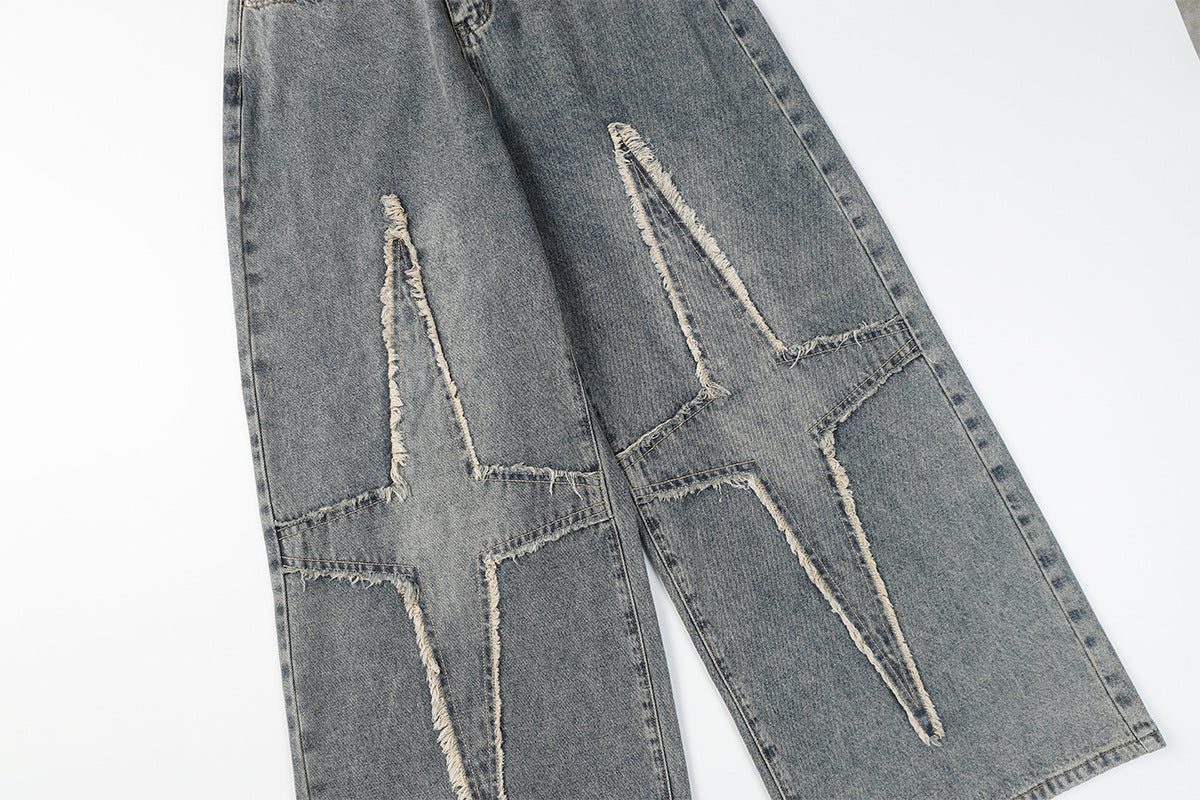 Panel Design Wide Leg Denim Jeans