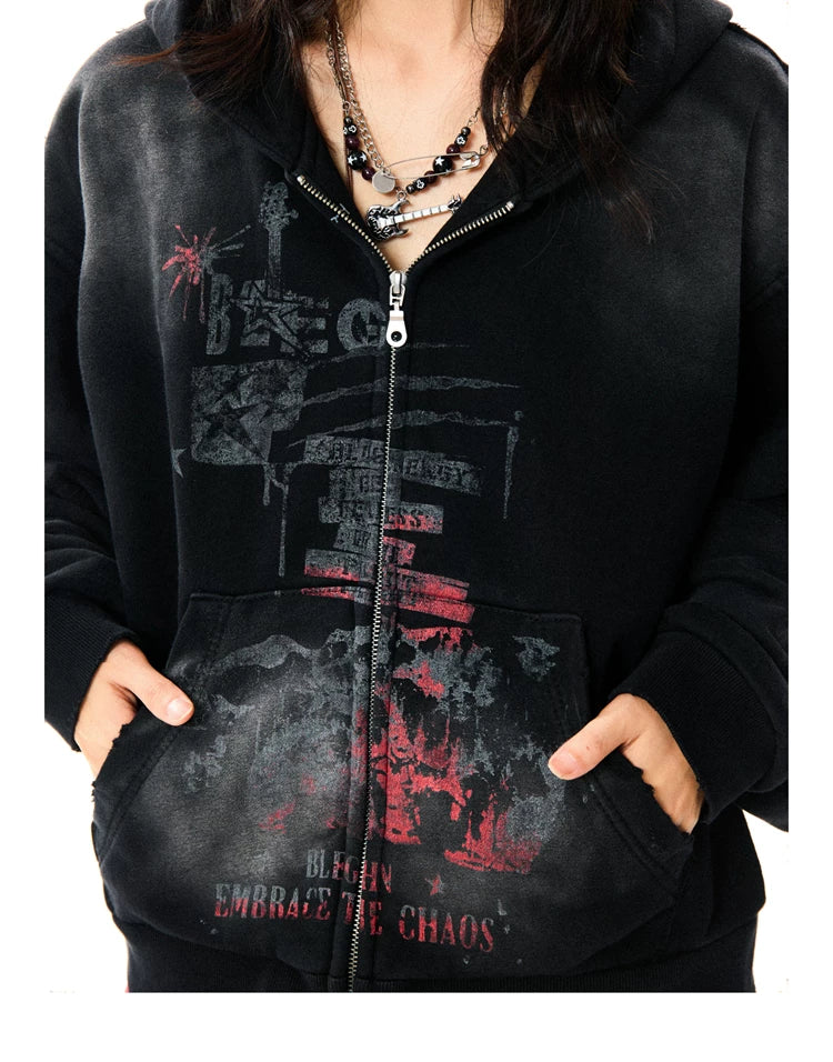 Paint Splash Graphic Print Oversize Zipper Hoodie