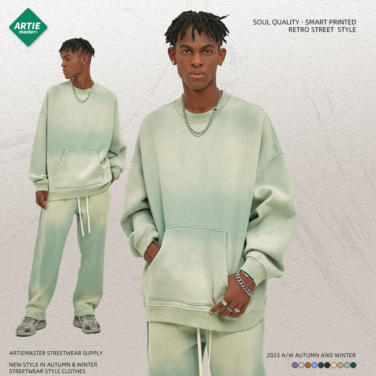 Fleece Lining Spray-dye Damage Oversize Sweatshirt