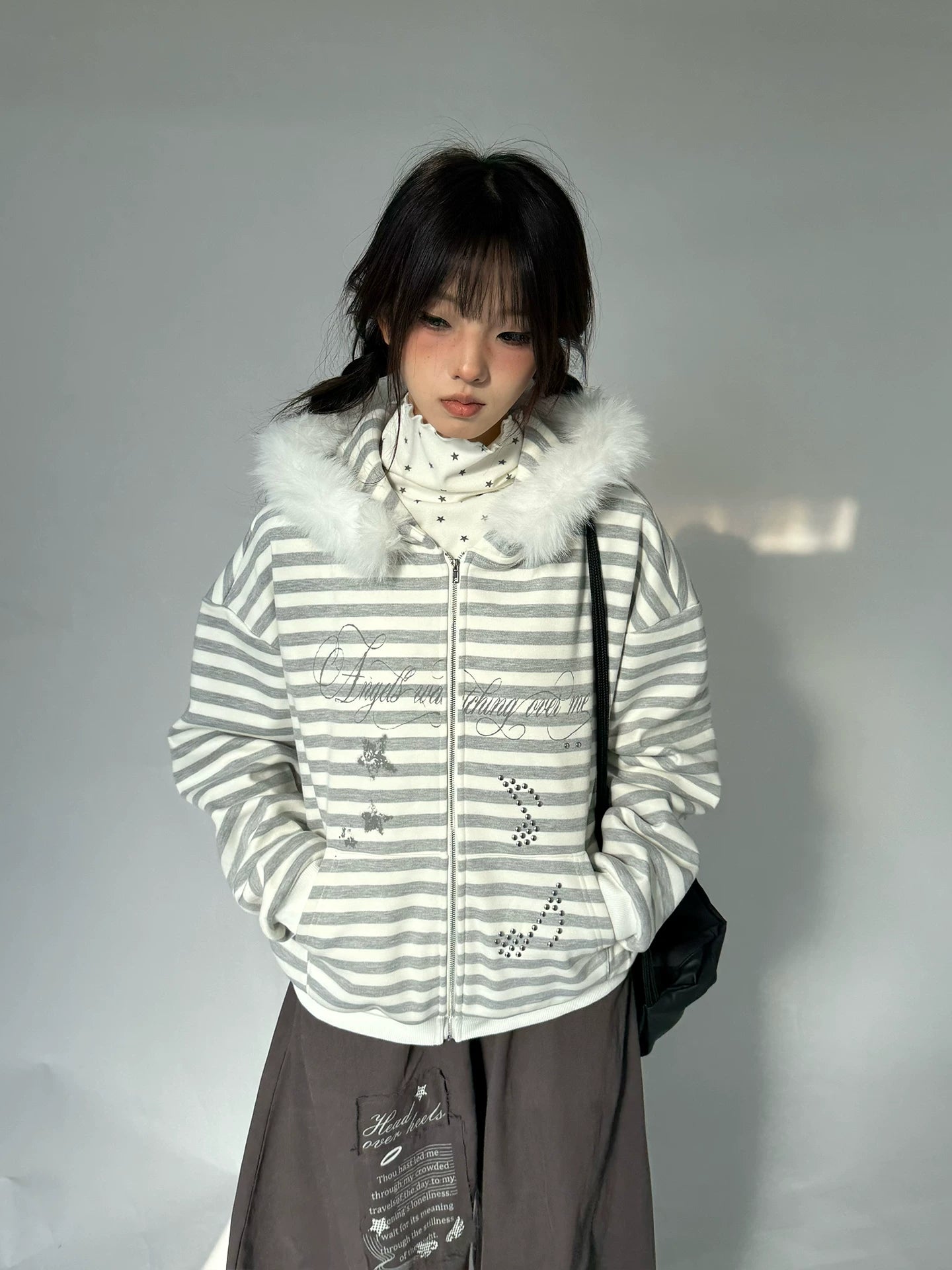Detachable Fur Collar Fleece Lining Hooded Jacket