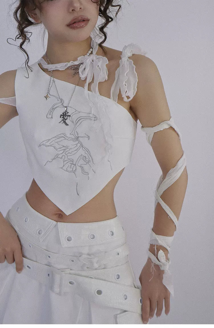 Butterfly Embroidery Tie-Strap Tank Top