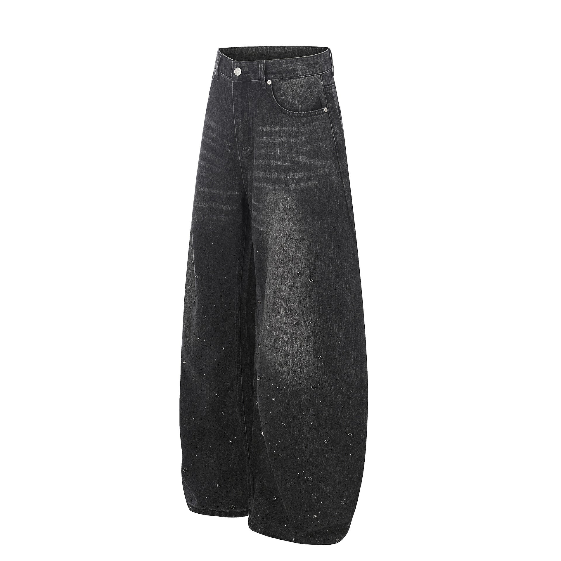 Washed Rhinestone Barrel Denim Jeans