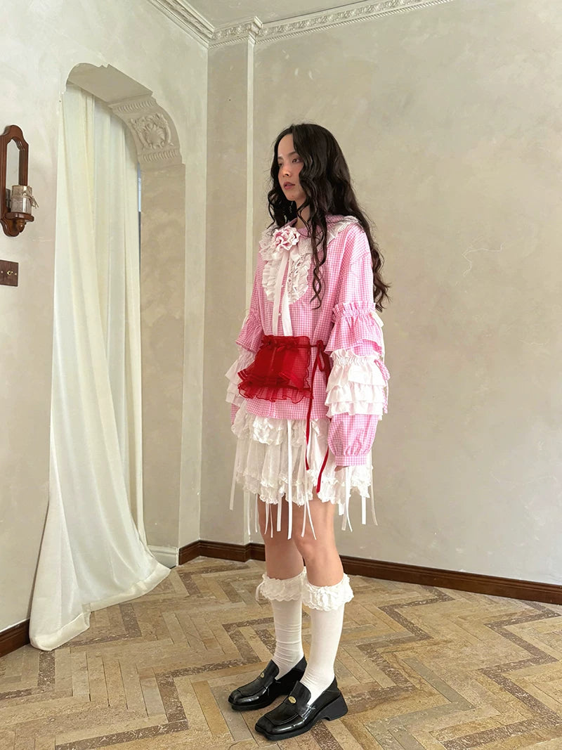 Bow Double-Layer Patchwork Half Skirt