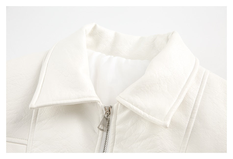 Chaqueta retro de cuero sintético blanco