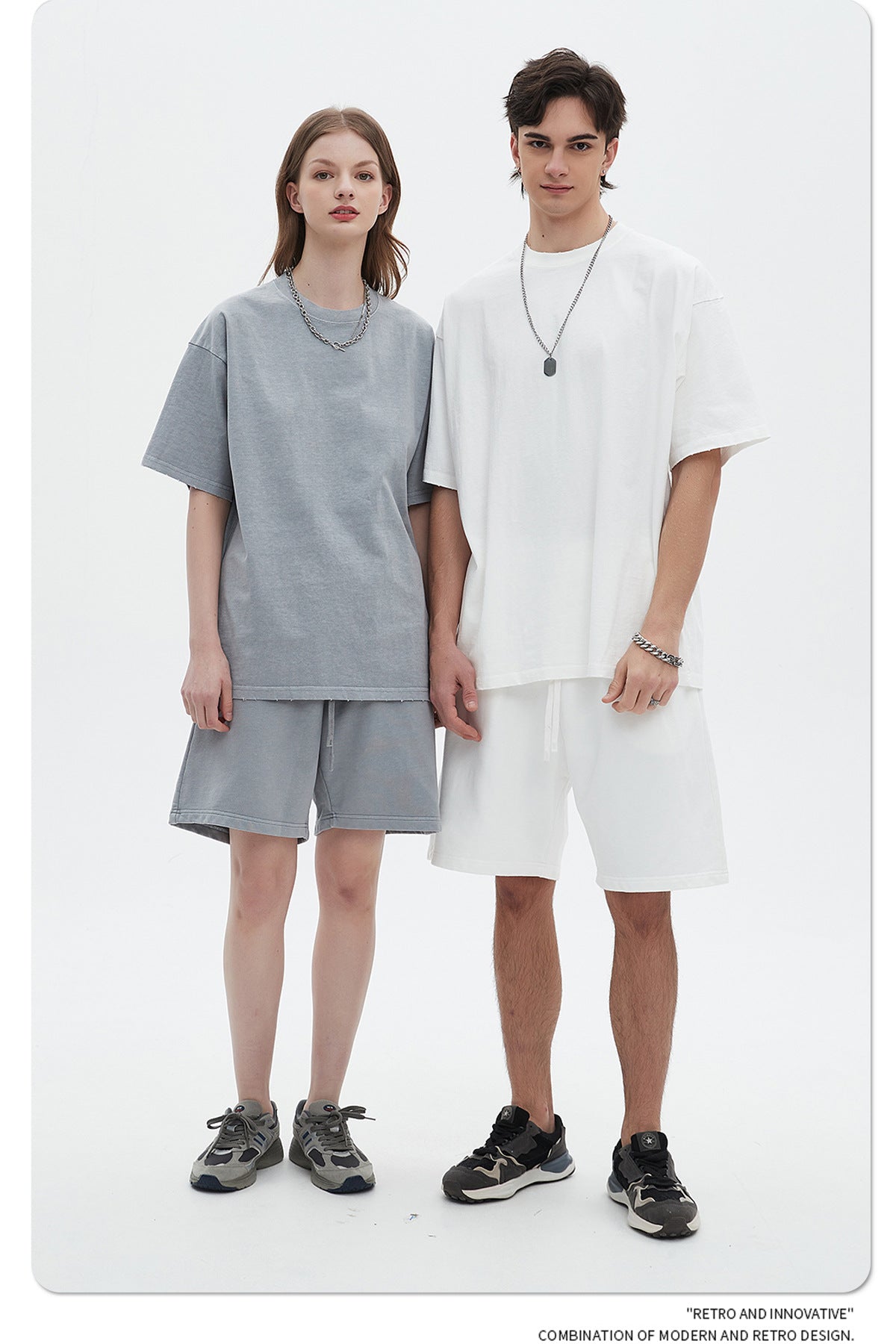 Washed Dyed Oversize Damage Short-sleeve T-shirt & Short Sweatpants Setup