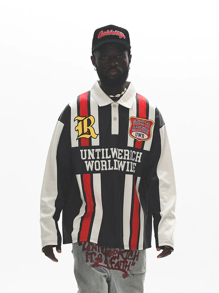 Sporty Colorblock Long Sleeve Polo Shirt