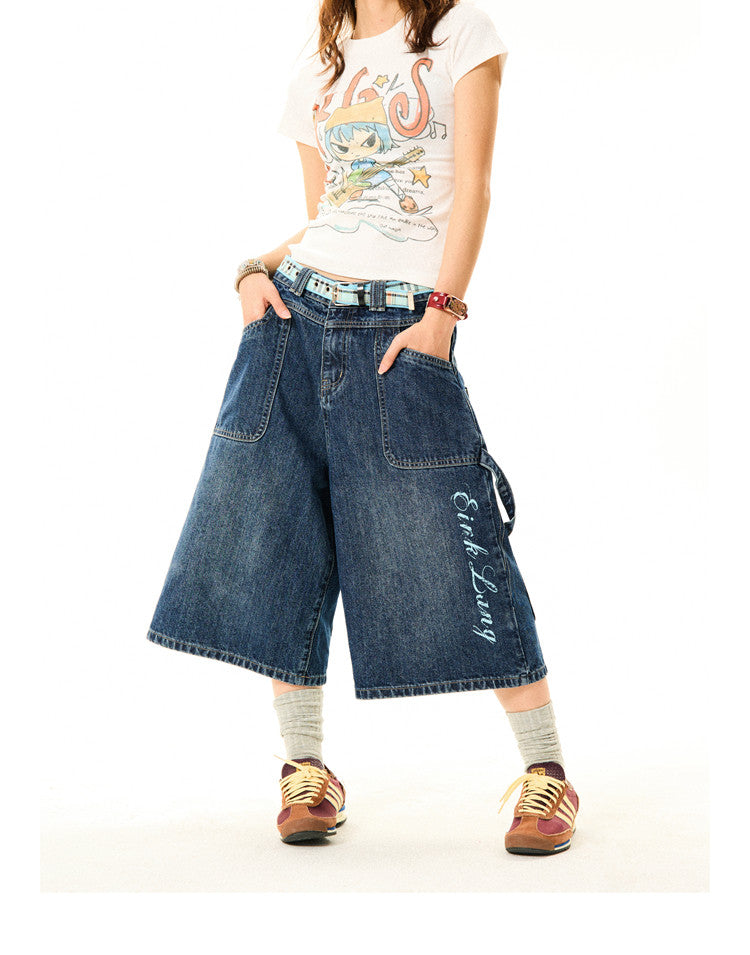 Wide-Leg Denim Shorts