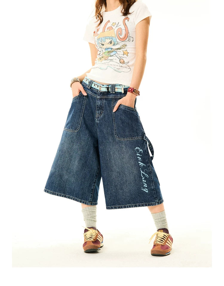 Wide-Leg Denim Shorts