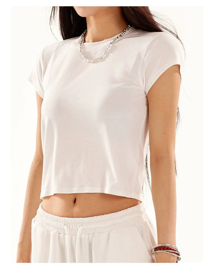 Cropped Round Neck Short Sleeve T-Shirt