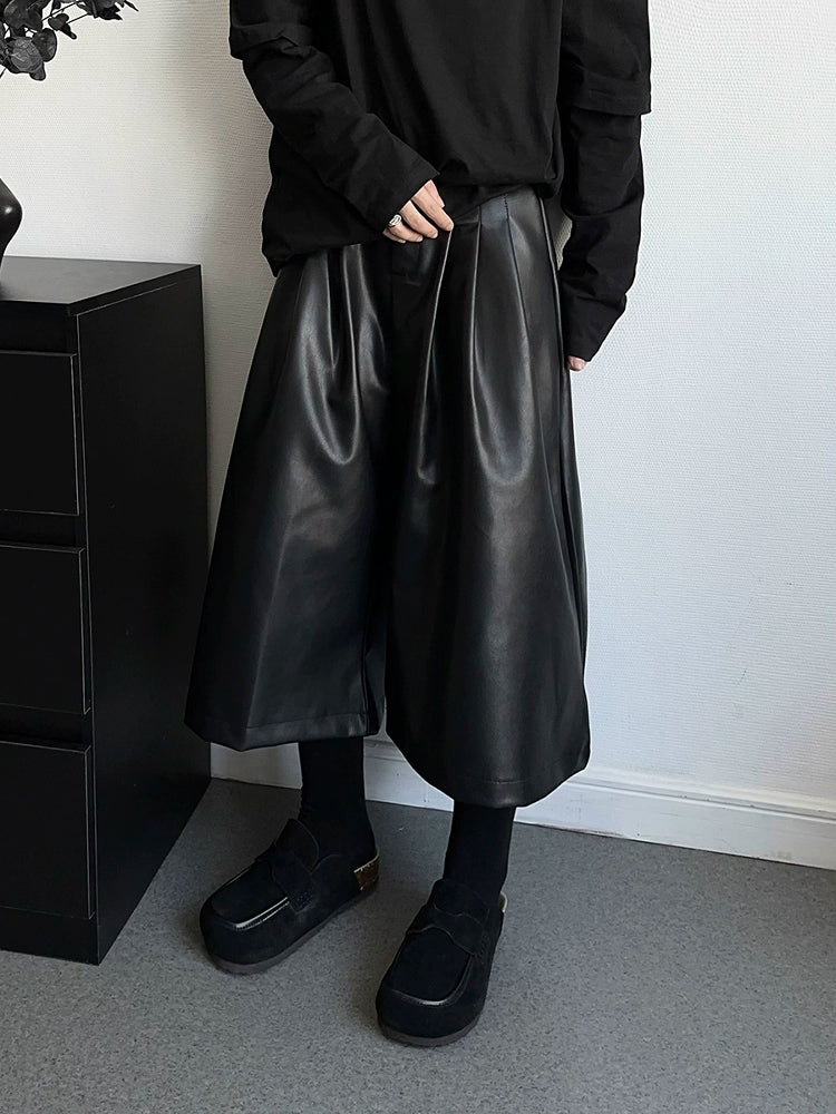 PU Leather Wide Leg Short