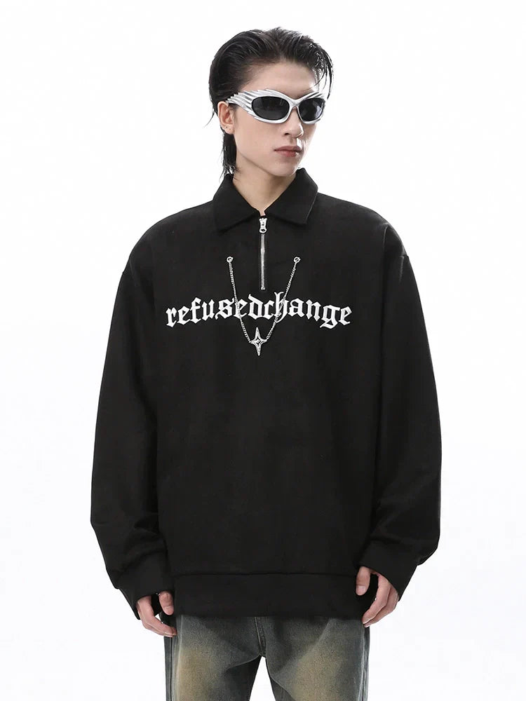 Suede Embroidery Polo Sweatshirt