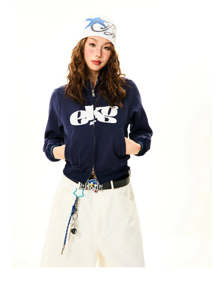 Letter Print Fitted Zipper Hoodie