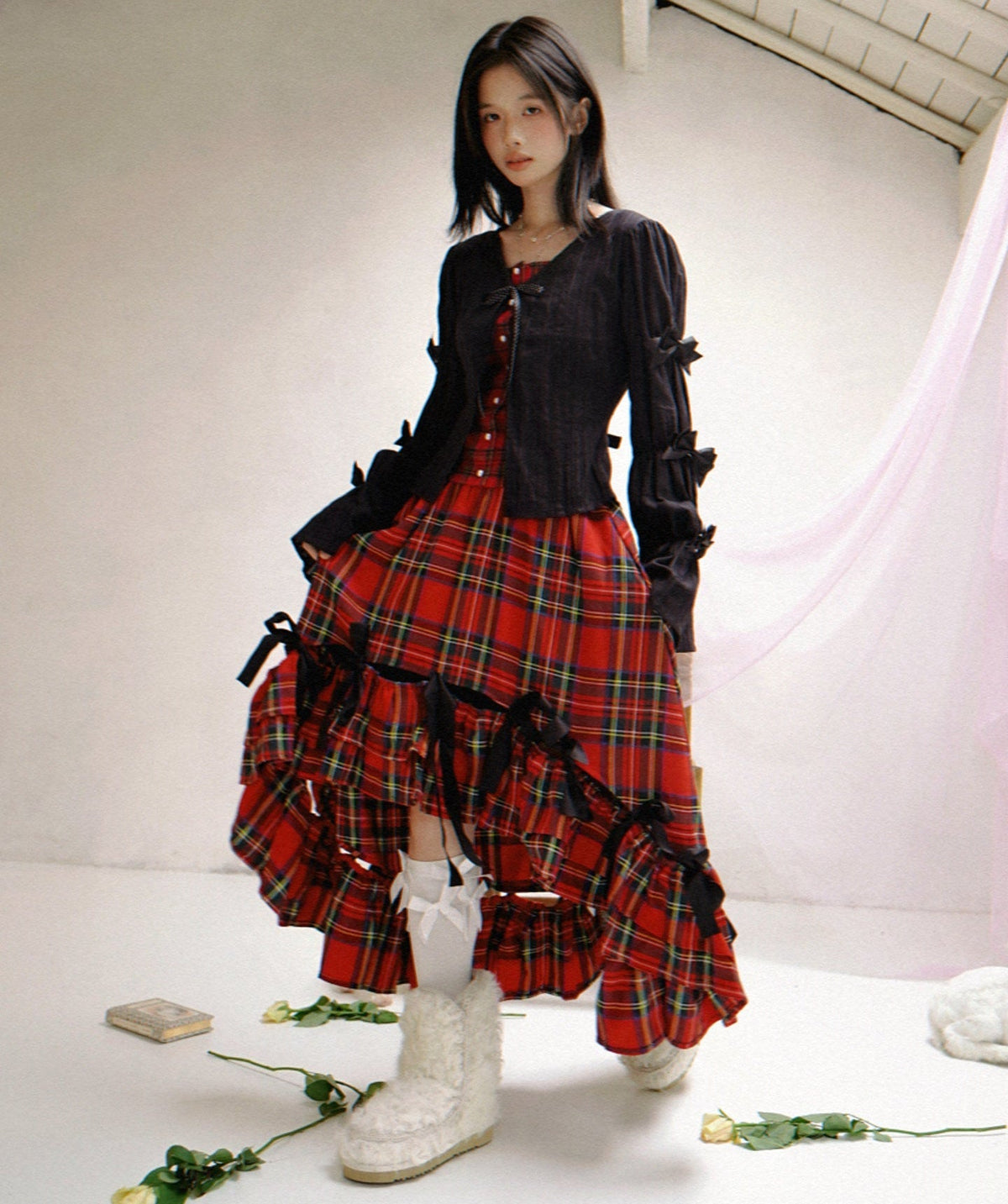 Irregular Bow Elastic Waist Long Skirt