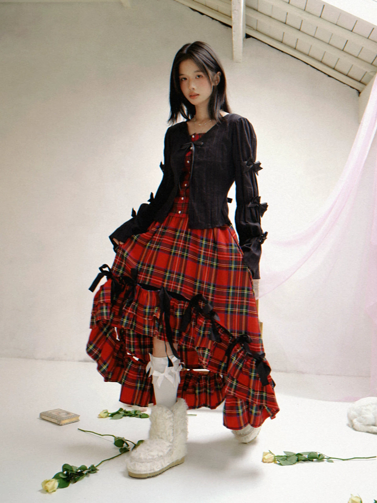 Irregular Bow Elastic Waist Long Skirt