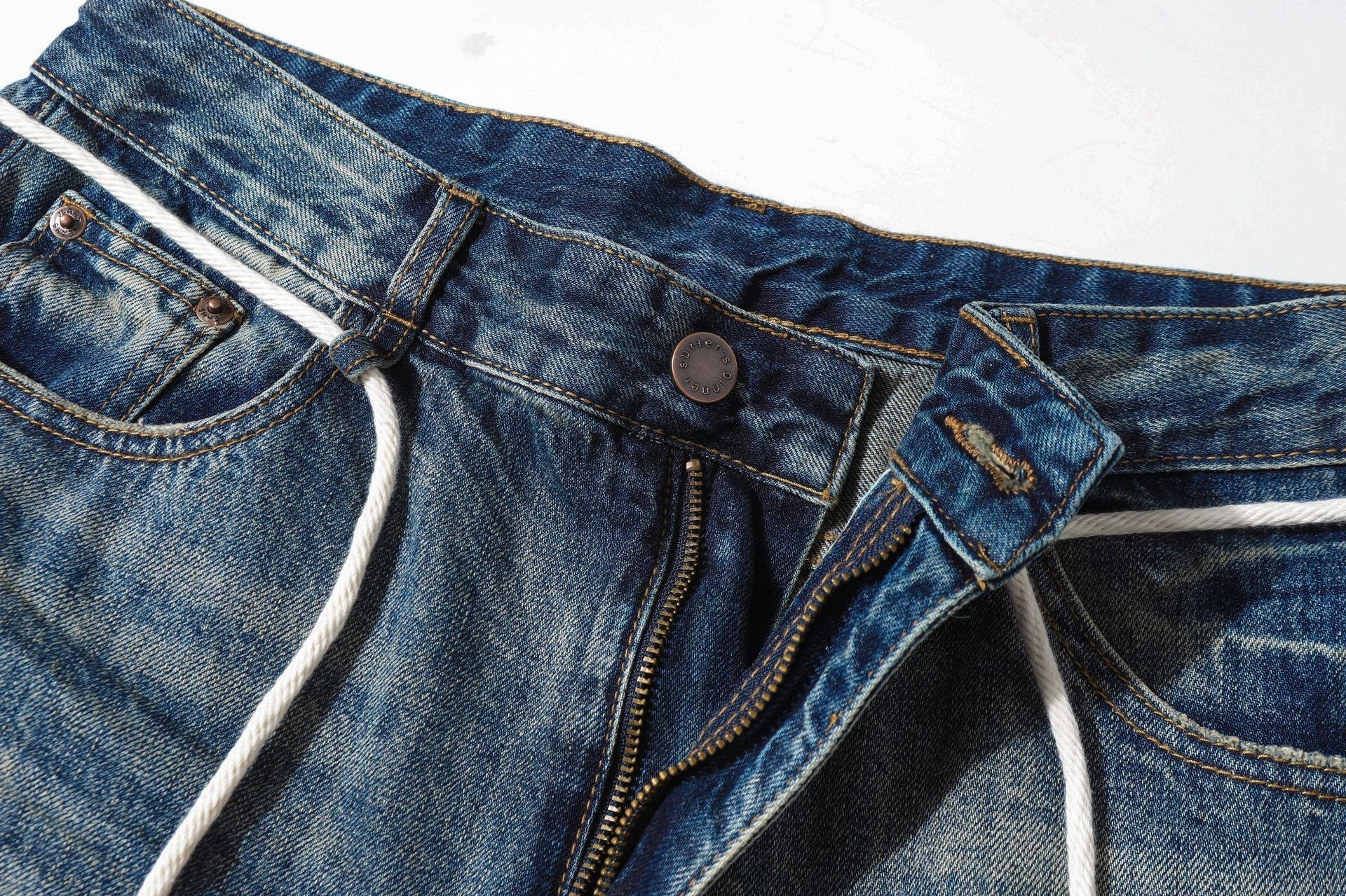 Washed Lightning Drawstring Denim Jort
