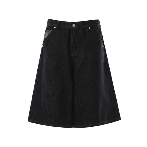 Raw Wash Wide Leg Denim Jort - Black / S