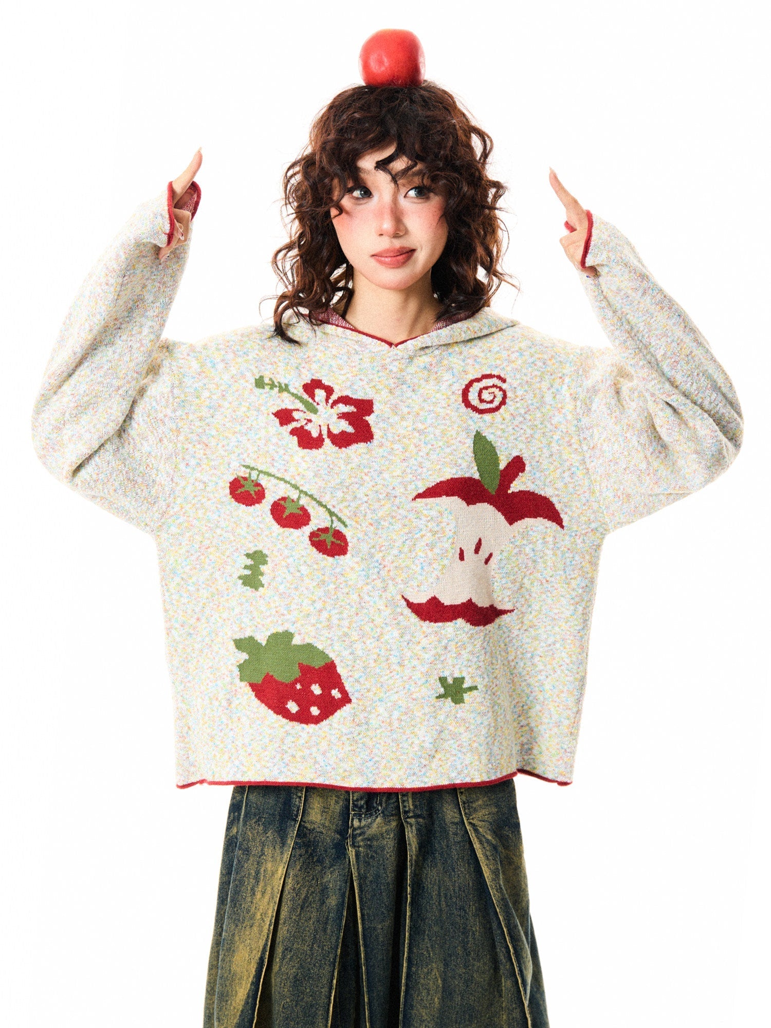 Fruit Pattern Knit Oversize Hoodie