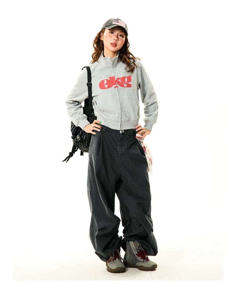 Letter Print Fitted Zipper Hoodie