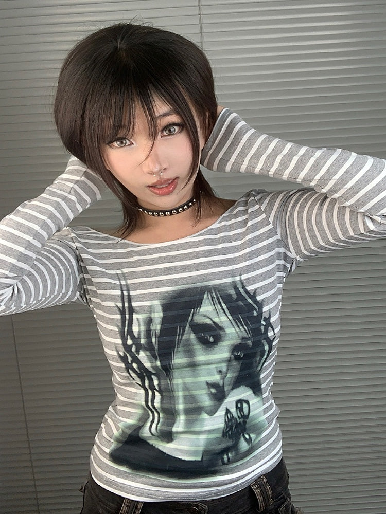 Gothic Stripe Slim Long Sleeve T-Shirt