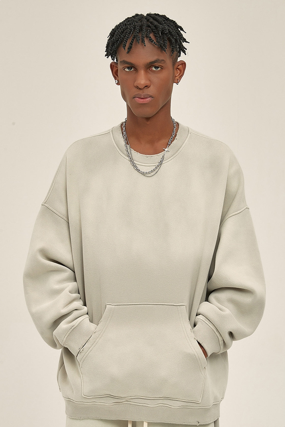 Fleece Lining Spray-dye Damage Oversize Sweatshirt