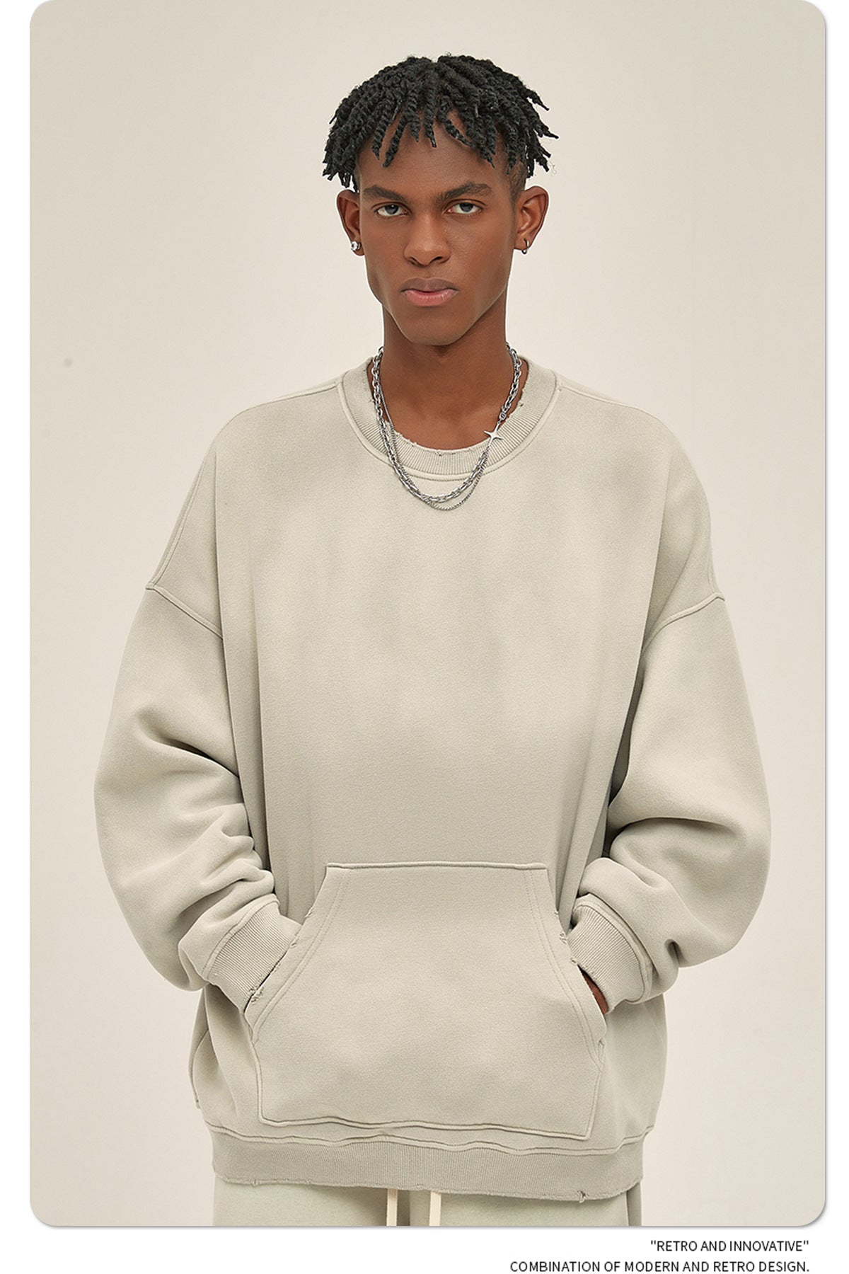 Fleece Lining Spray-dye Damage Oversize Sweatshirt