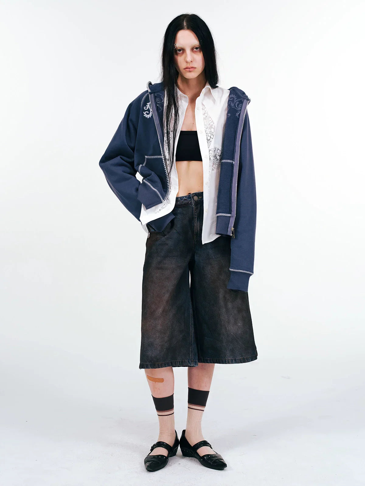 Heavy Duty Washed Half Denim Jeans