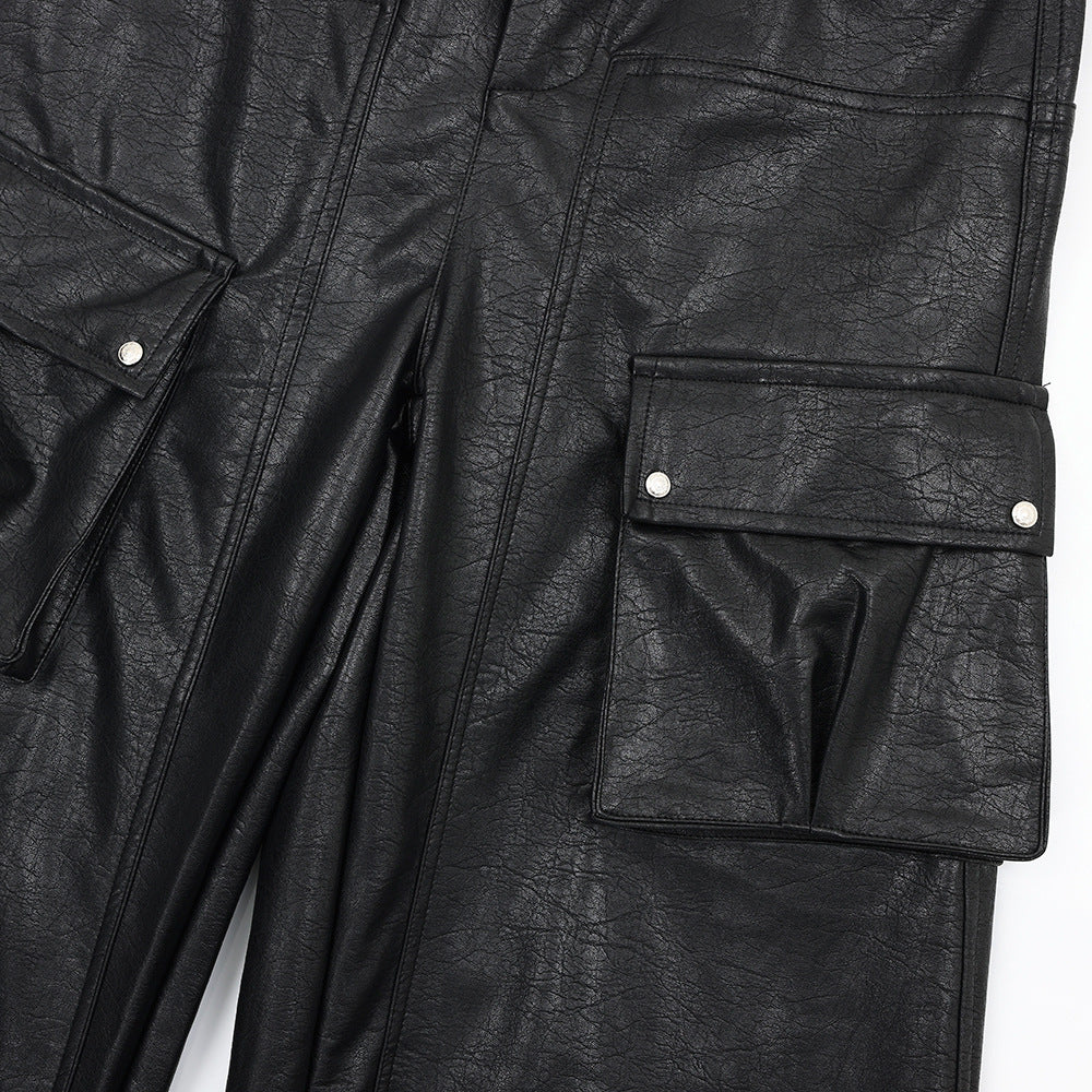 Black Leather Cargo Pants