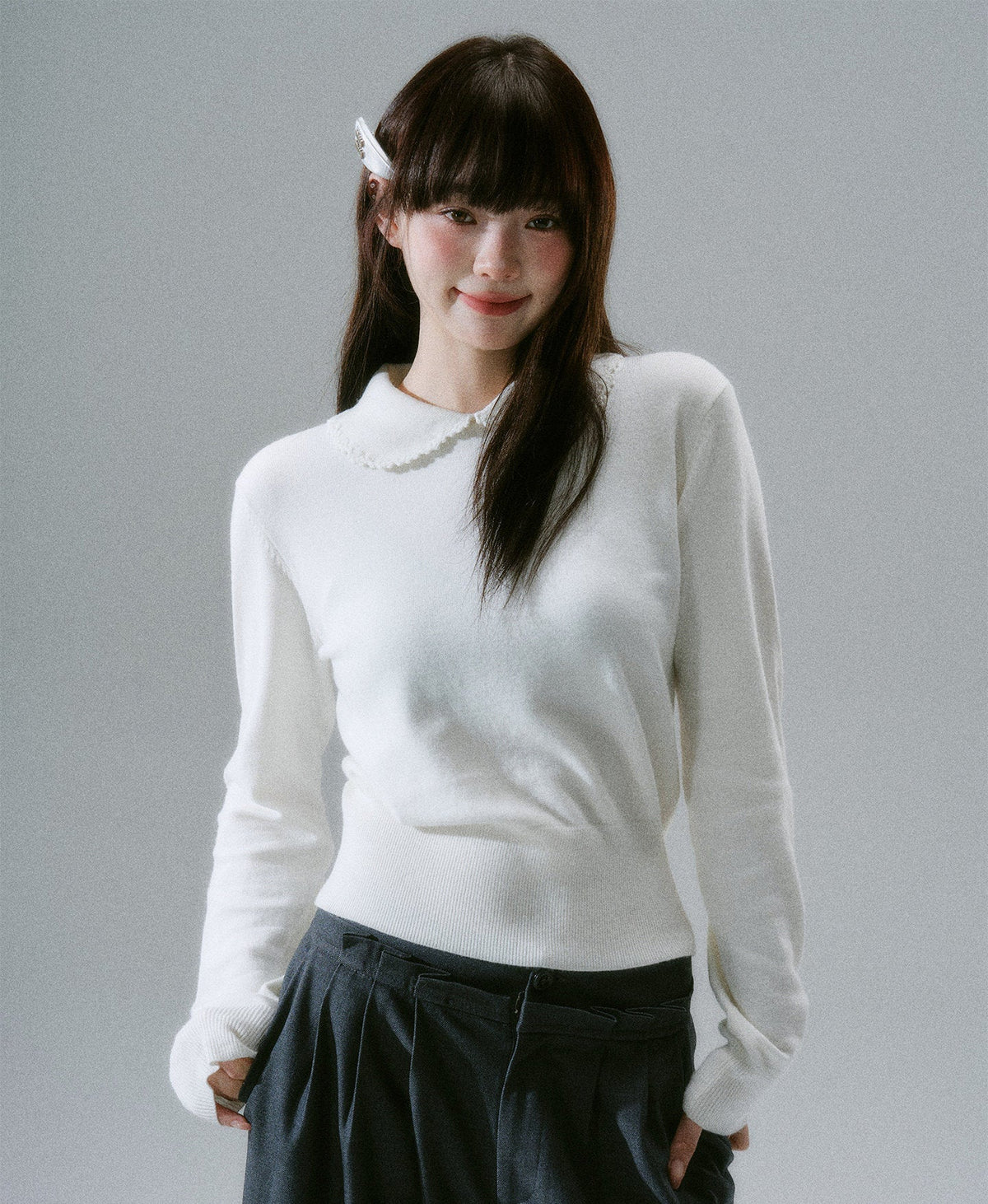 Handmade Crochet Crew Neck Slimming Polo Knit Sweater