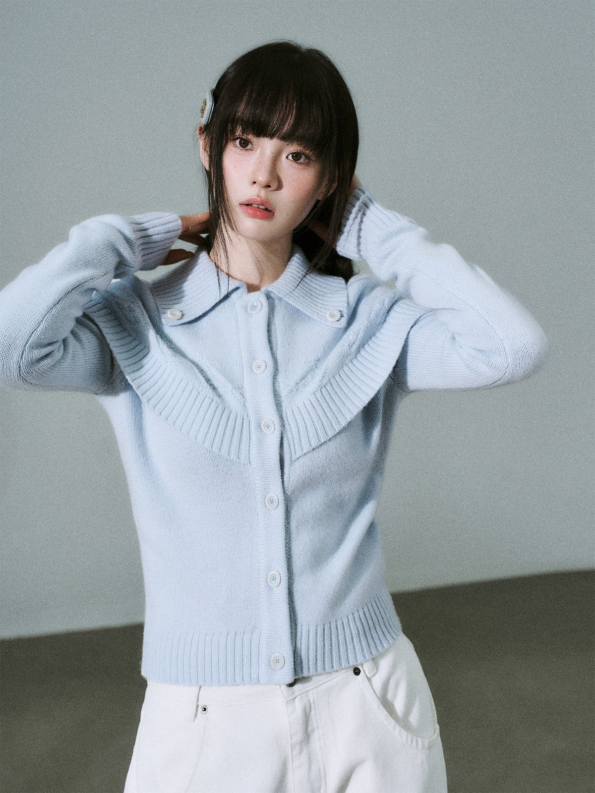 Cashmere Blend Cloak Graphic Knit Cardigan
