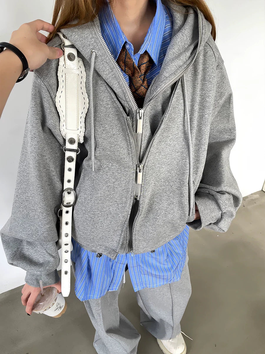 Oversize Dual Zipper Hoodie & Wide Leg Sweatpants Setup