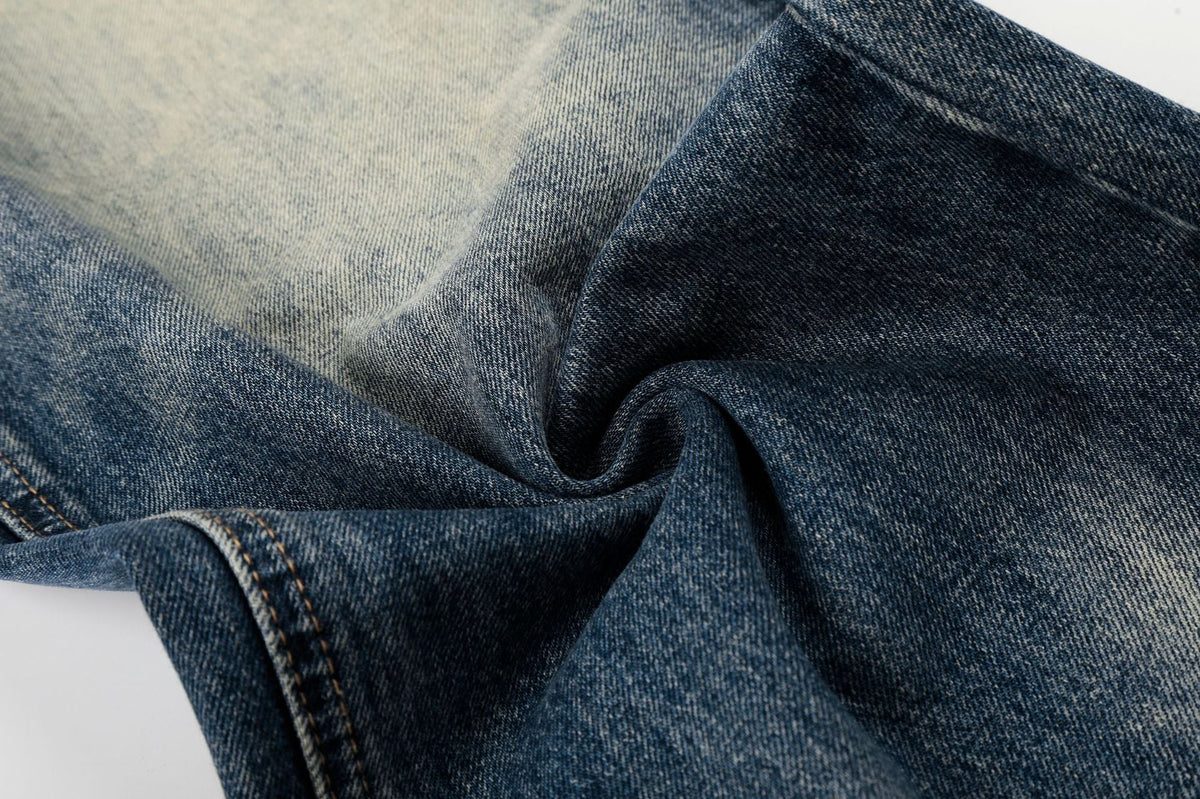 Washed Whiskers Lightning Wide Leg Denim Jeans