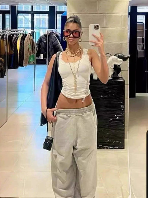 Trendy Tiktok Grijze Baggy Joggingbroek - S / Grijs