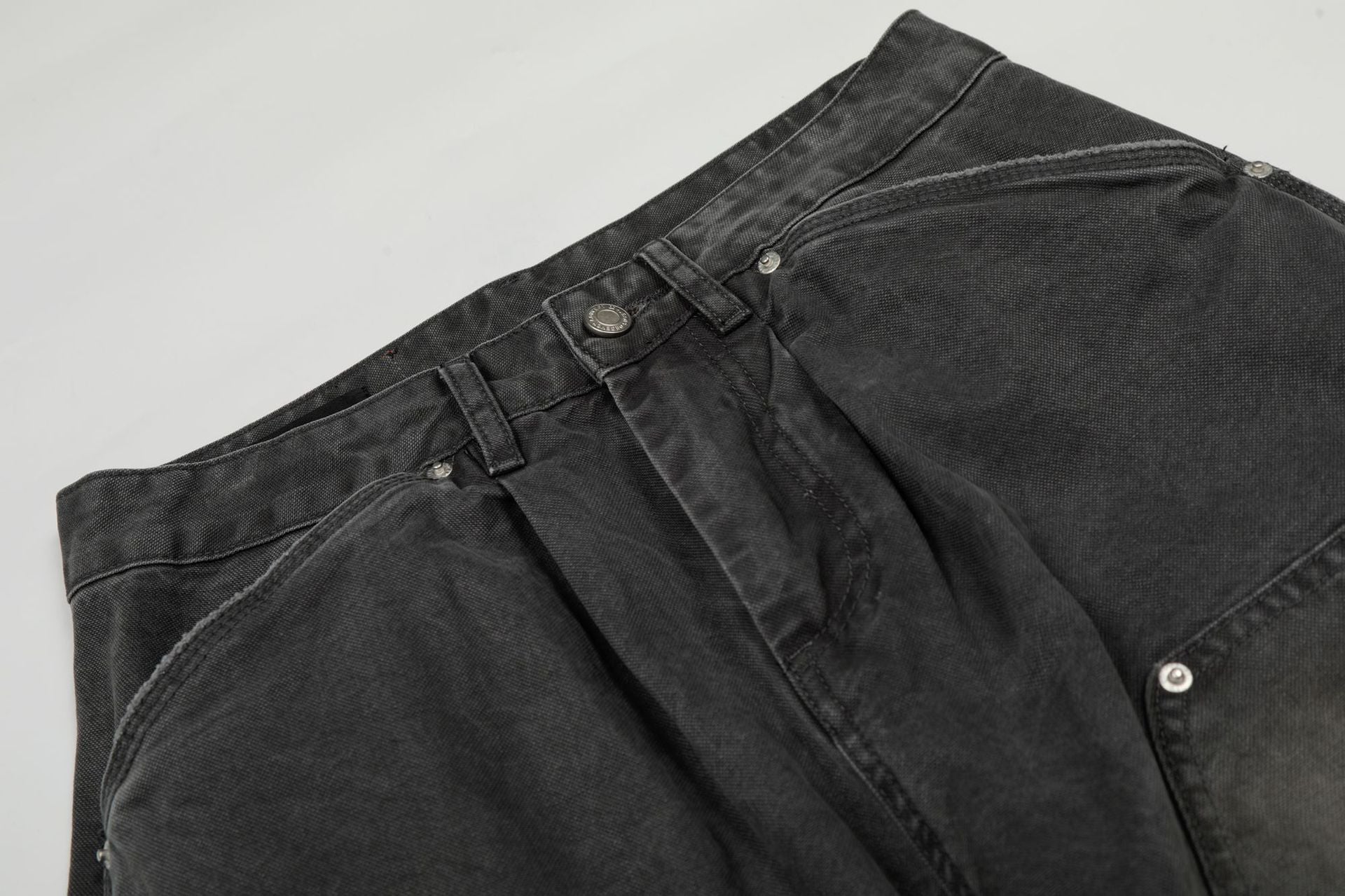 Washed Fade Curved Seam Wide Leg Denim Jeans