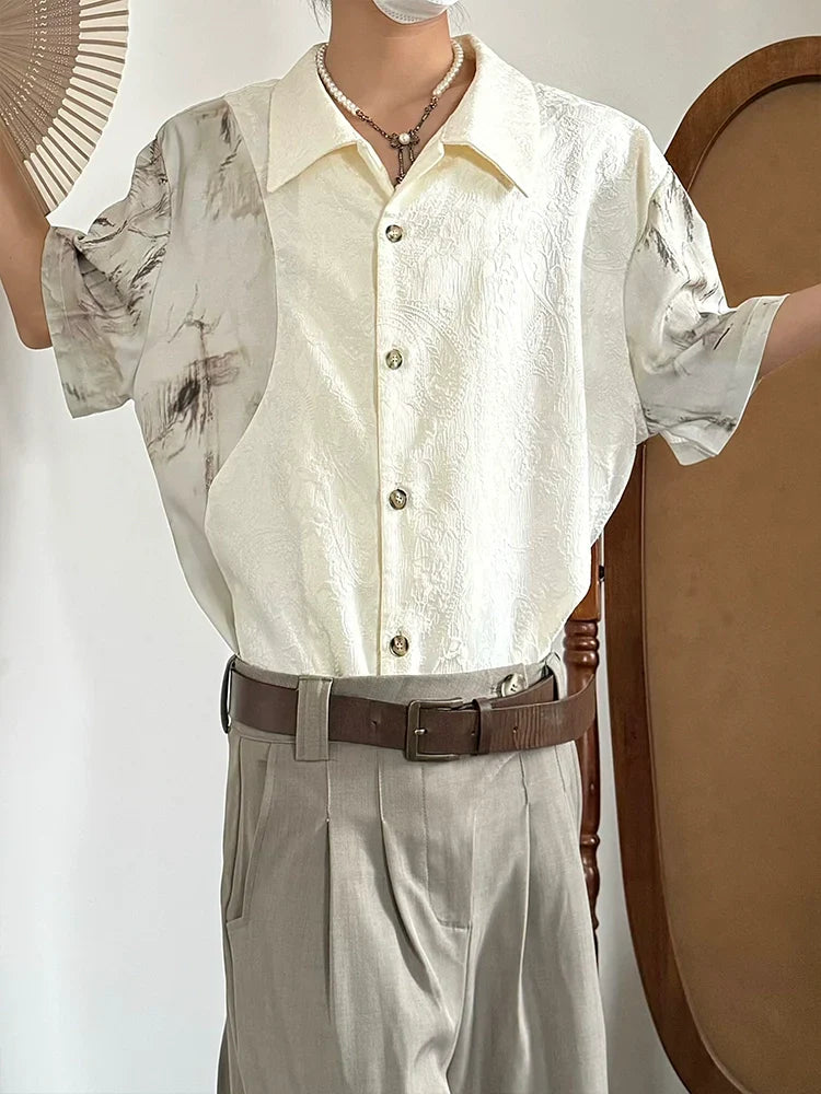 Jacquard Standing-Collar Short Sleeve Shirt