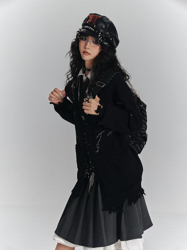 Safety Pin V-Neck Oversize Knit Cardigan