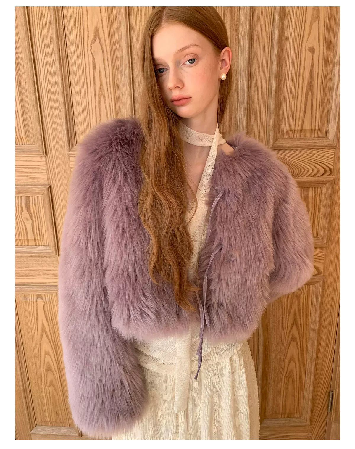 PU Leather Mix Bow Fur Jacket