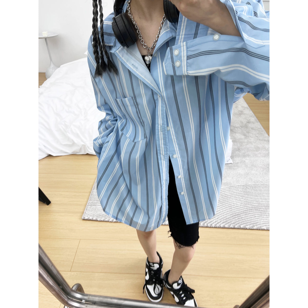 Unisex Oversize Stripe Long-Sleeve Shirt